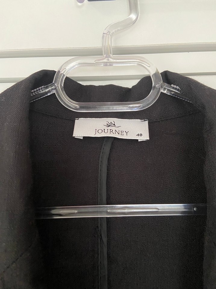 Düğmeli Siyah Keten Kadın Blazer - Görsel 3