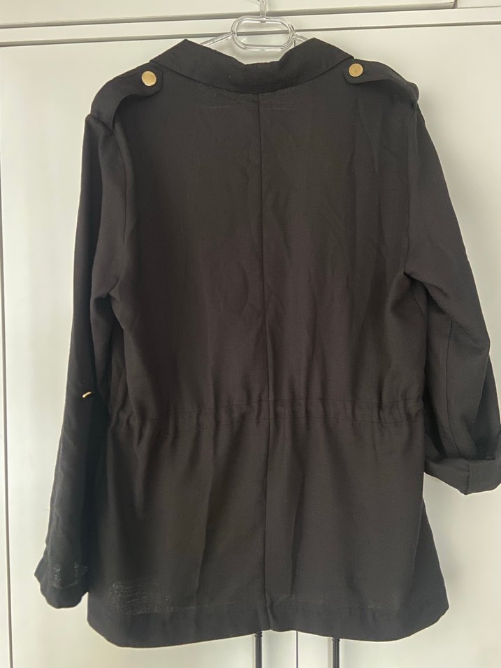 Düğmeli Siyah Keten Kadın Blazer - Görsel 2