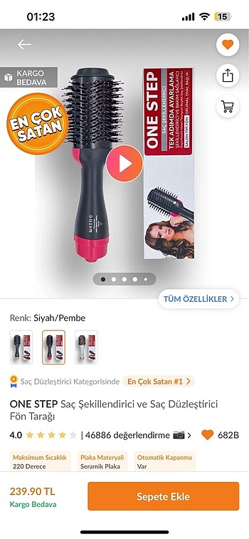 Beden One step saç şekillendirici fön tarağı