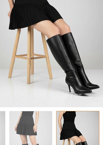Siyah Deri Dizüstü İnce Topuklu Kadın Çizme - Görsel 2