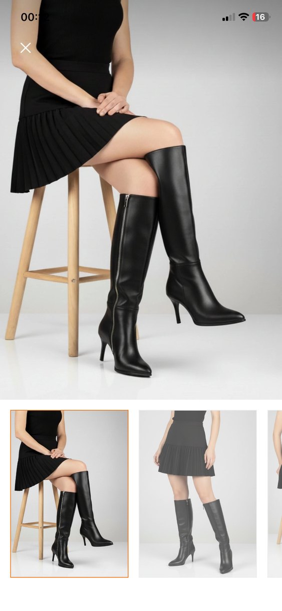 Siyah Deri Dizüstü İnce Topuklu Kadın Çizme - Görsel 3