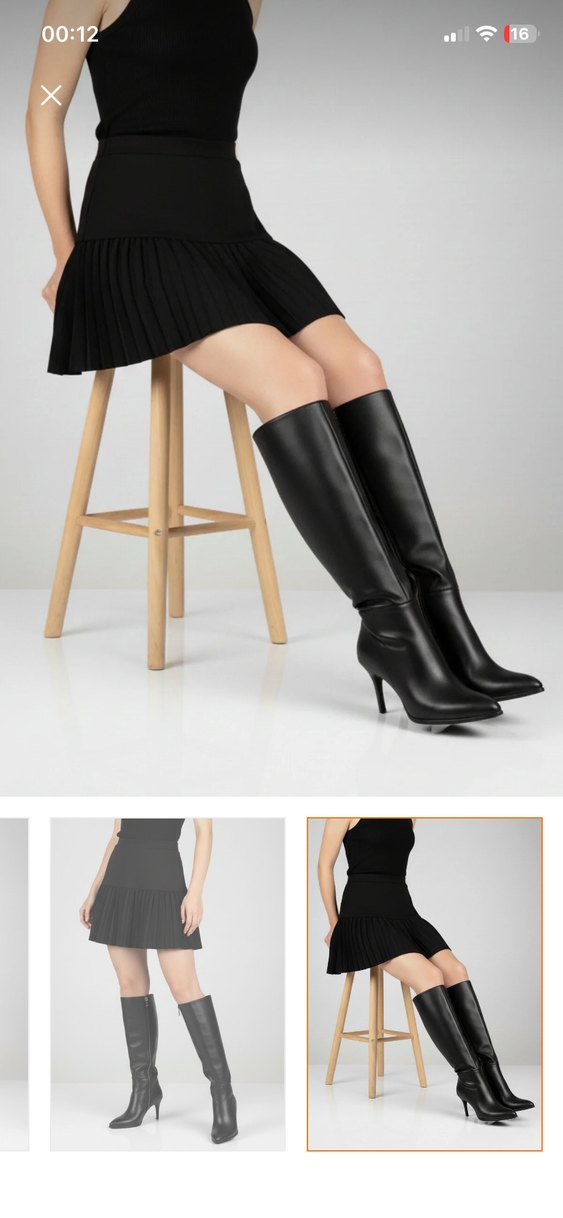 Siyah Deri Dizüstü İnce Topuklu Kadın Çizme - Görsel 2