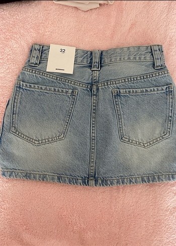 32 Beden Kadın Mavi Denim Kemerli Mini Etek