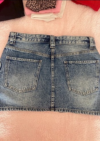 36 Beden Kadın Mavi Bağlamalı Denim Mini Etek