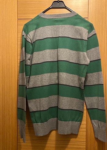 Mavi Gri Yeşil Çizgili Erkek Triko Sweatshirt - Görsel 3