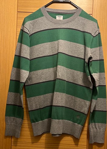 Mavi Gri Yeşil Çizgili Erkek Triko Sweatshirt - Görsel 2