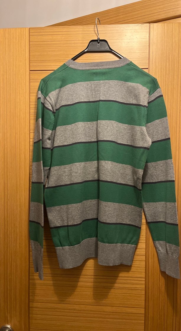 Mavi Gri Yeşil Çizgili Erkek Triko Sweatshirt - Görsel 3