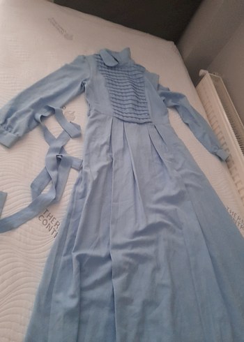 Mavi Vintage Uzun Keten Elbise - Görsel 2