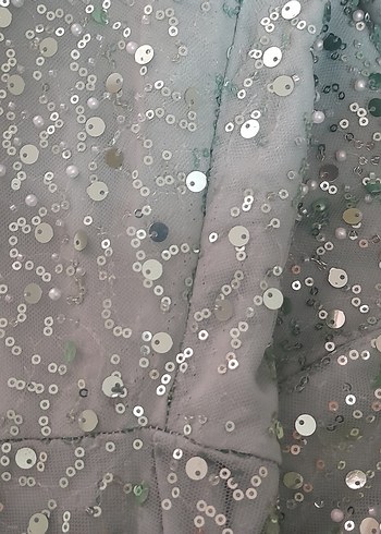 Turkuaz Uzun Kollu Payetli Abiye Elbise - Görsel 5