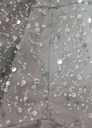 Turkuaz Uzun Kollu Payetli Abiye Elbise - Görsel 4