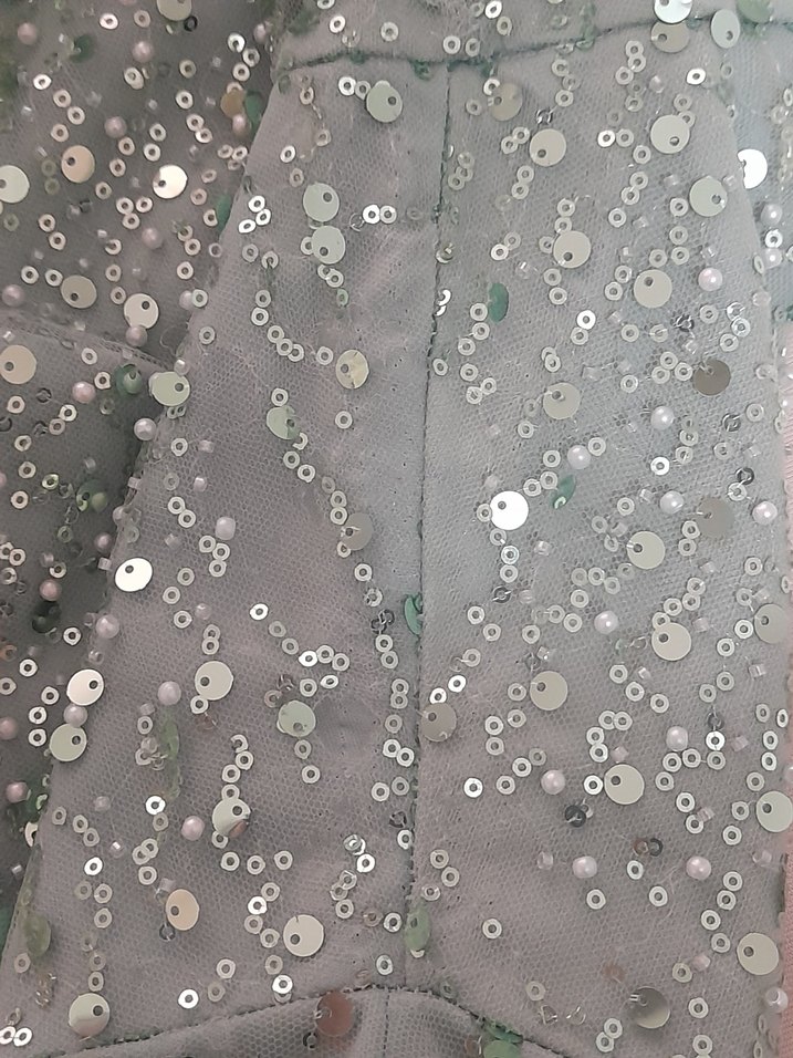 Turkuaz Uzun Kollu Payetli Abiye Elbise - Görsel 4