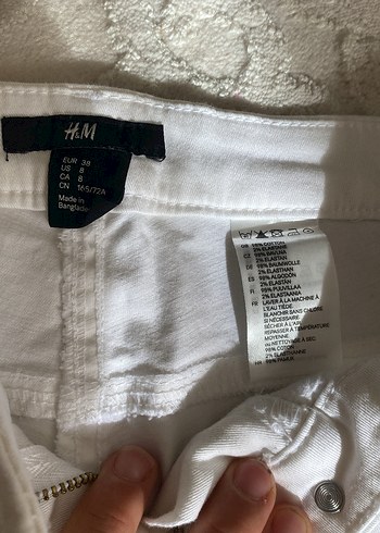 H&M Beyaz Kadın Midi Kumaş Pantolon - Görsel 3