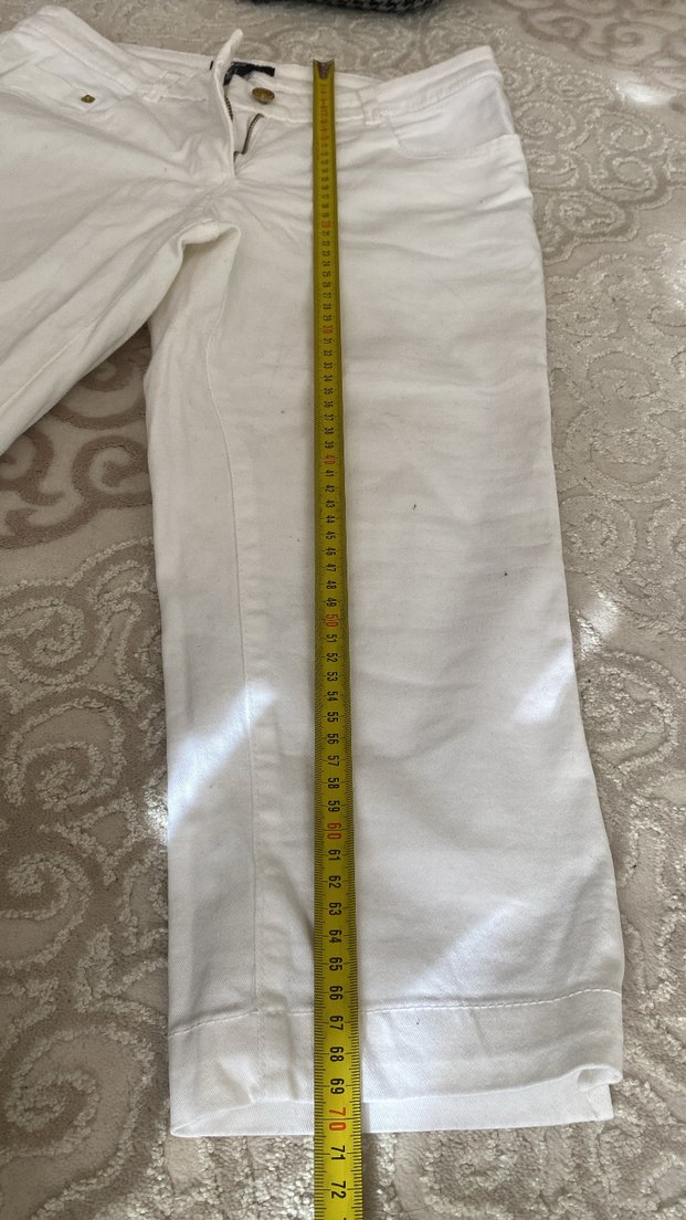 H&M Beyaz Kadın Midi Kumaş Pantolon - Görsel 4