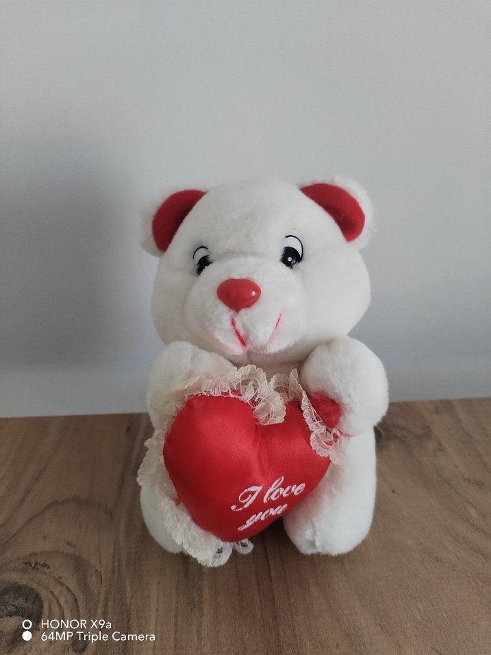 Kırmızı Kalpli Beyaz Peluş Ayıcık - Görsel 3