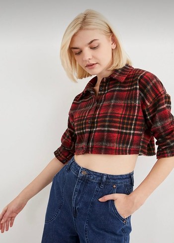 Düğmeli Kareli Uzun Kollu Kadın Gömlek 4 adet fiyatıdır - Görsel 4