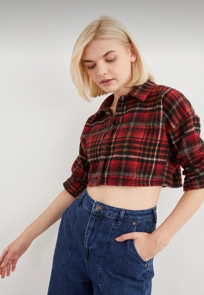 Düğmeli Kareli Uzun Kollu Kadın Gömlek 4 adet fiyatıdır - Görsel 4