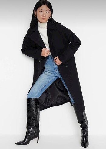 Siyah Çift Düğmeli Kaban - Görsel 2