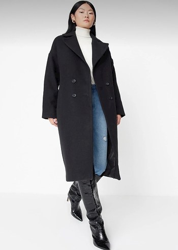 Siyah Çift Düğmeli Kaban - Görsel 4