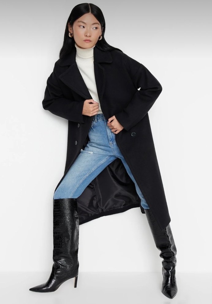 Siyah Çift Düğmeli Kaban - Görsel 2