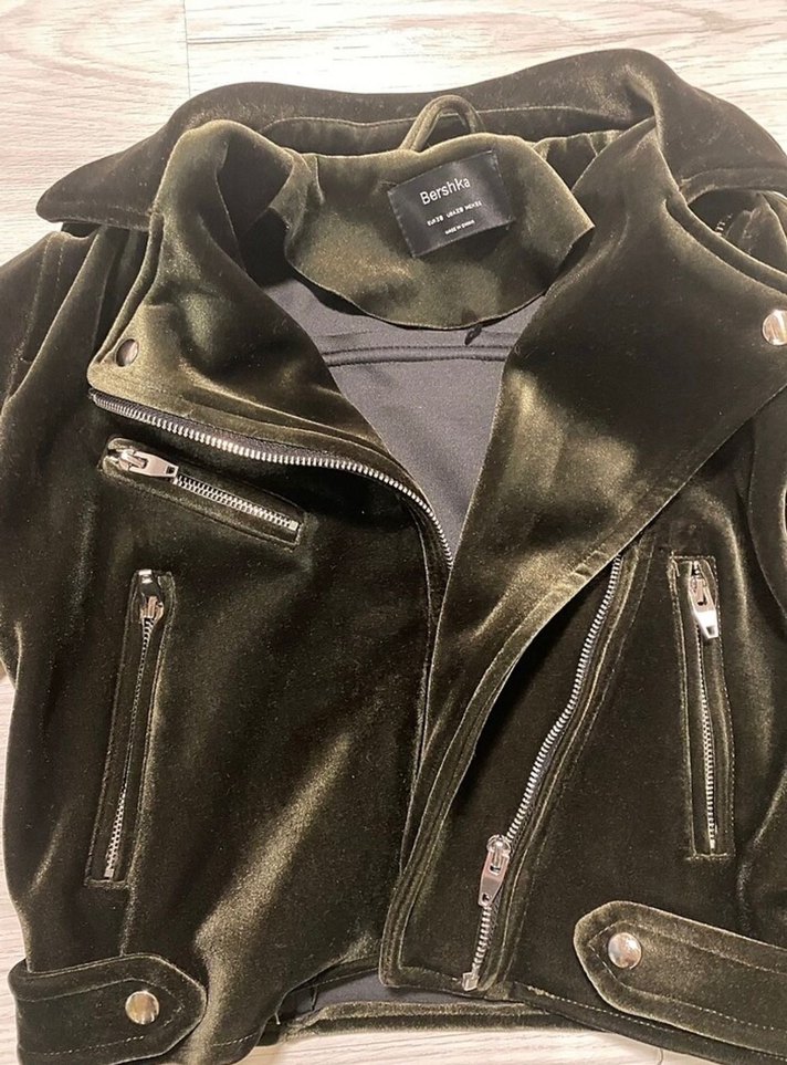 Kadın haki yeşili kadife Ceket - Görsel 2