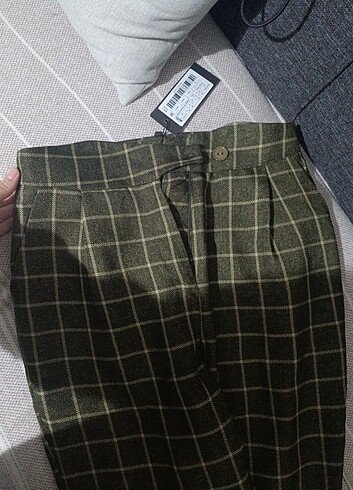 xs Beden haki Renk Dokuma kare pantolon