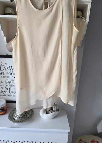 Bej Transparan Kolsuz Midi Bluz - Görsel 3