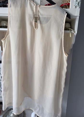 Bej Transparan Kolsuz Midi Bluz - Görsel 5