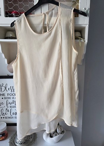 Bej Transparan Kolsuz Midi Bluz - Görsel 4