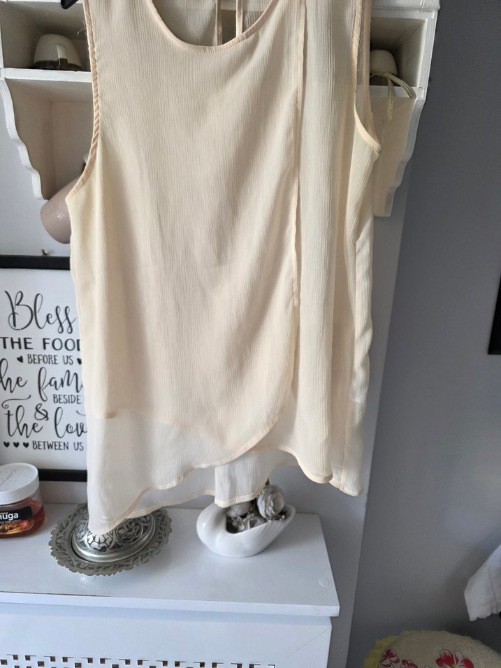 Bej Transparan Kolsuz Midi Bluz - Görsel 3