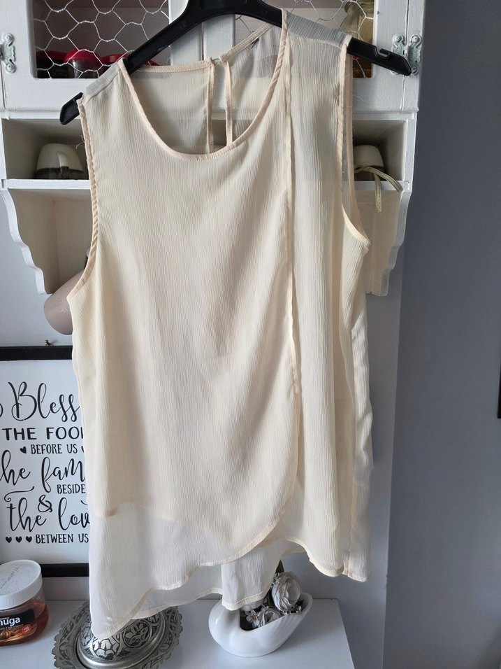 Bej Transparan Kolsuz Midi Bluz - Görsel 4