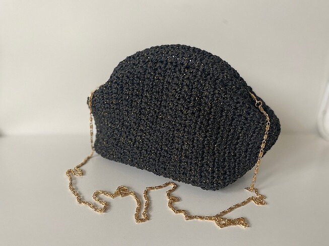 Mango Siyah Simli Clutch Çanta