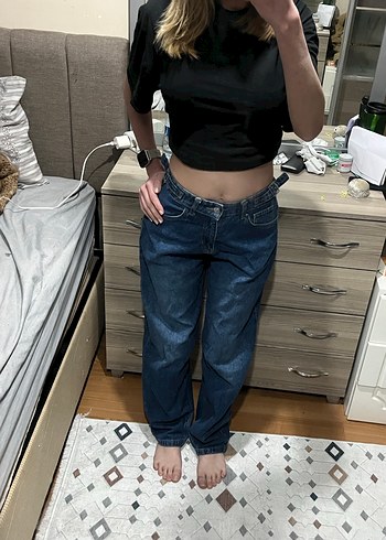 Mavi baggy kemer detaylı Kot Pantolon - Görsel 3