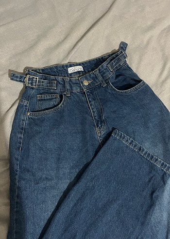 Mavi baggy kemer detaylı Kot Pantolon - Görsel 4