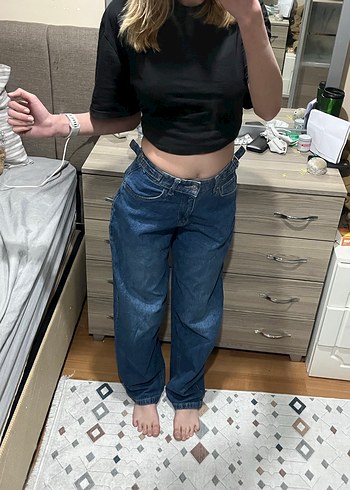 Mavi baggy kemer detaylı Kot Pantolon - Görsel 2