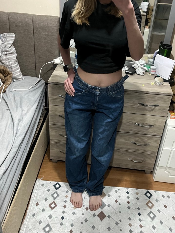 Mavi baggy kemer detaylı Kot Pantolon - Görsel 3