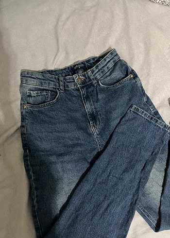 Kadın mavş eskitme desenli Rahat Kesim Midi Kot Pantolon - Görsel 3