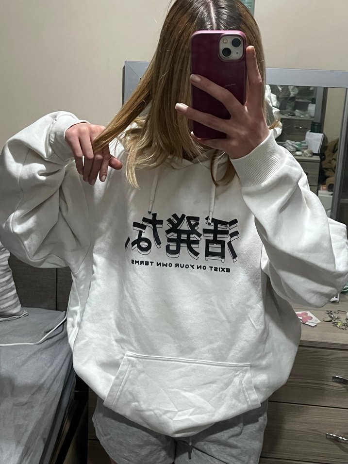 Beyaz Baskılı Yüksek Yakalı Sweatshirt - Görsel 2