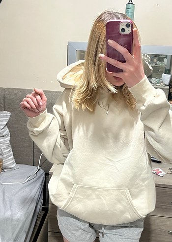 Açık sarı pastel Kapüşonlu Oversize Sweatshirt - Görsel 2