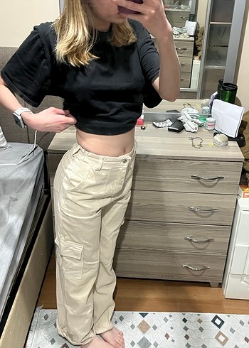 Krem kargo pant - Görsel 2