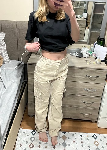 Krem kargo pant - Görsel 3