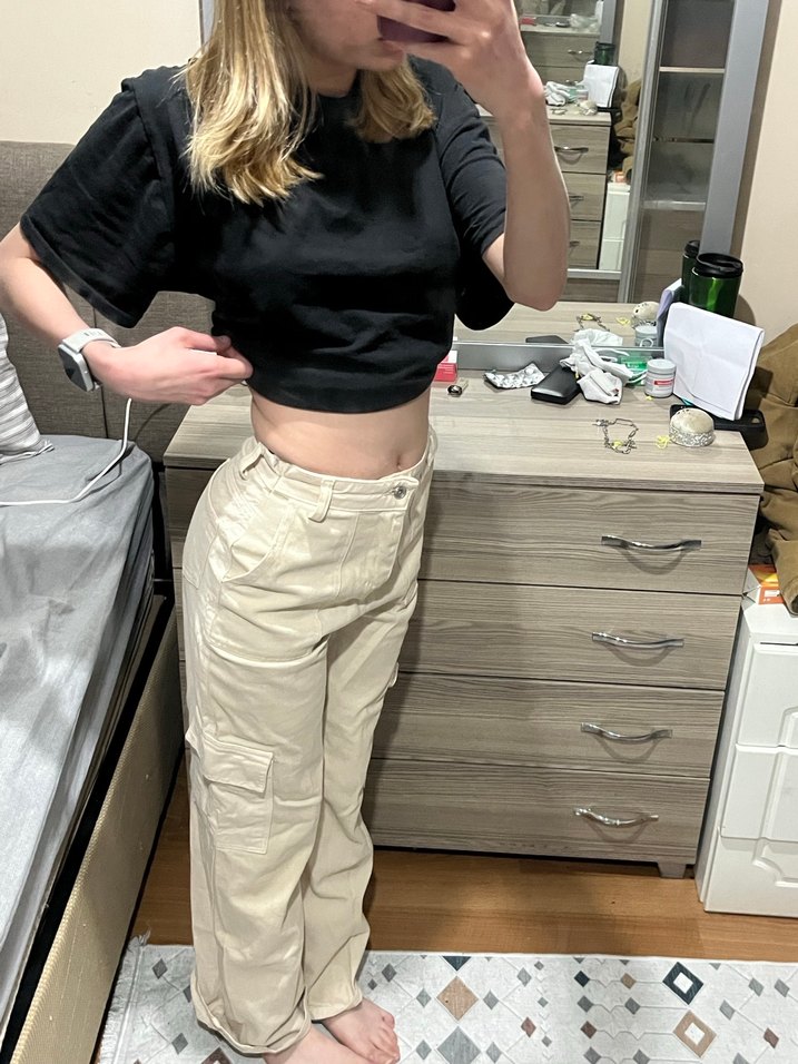 Krem kargo pant - Görsel 2