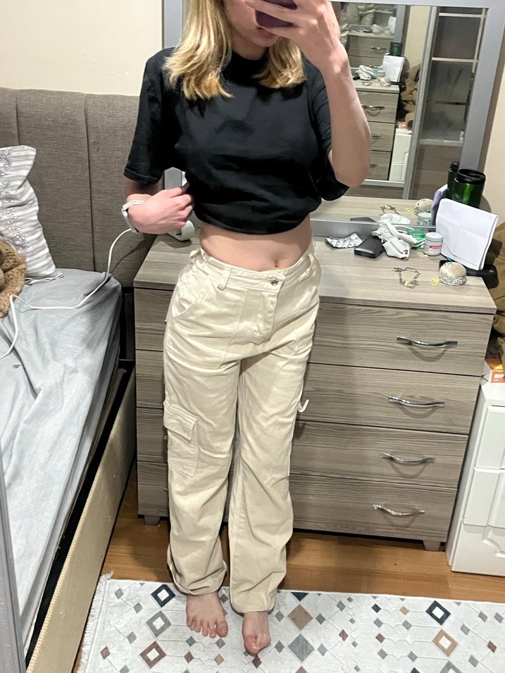 Krem kargo pant - Görsel 3