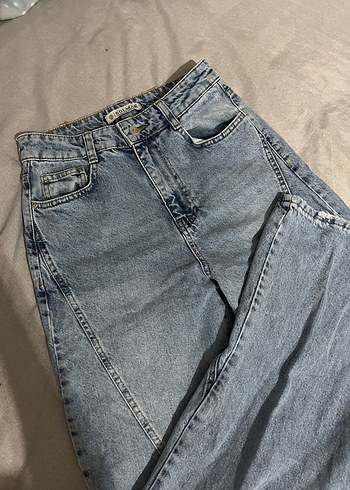 Kadın mavi Rahat Kesim bol paça Kot Pantolon - Görsel 4