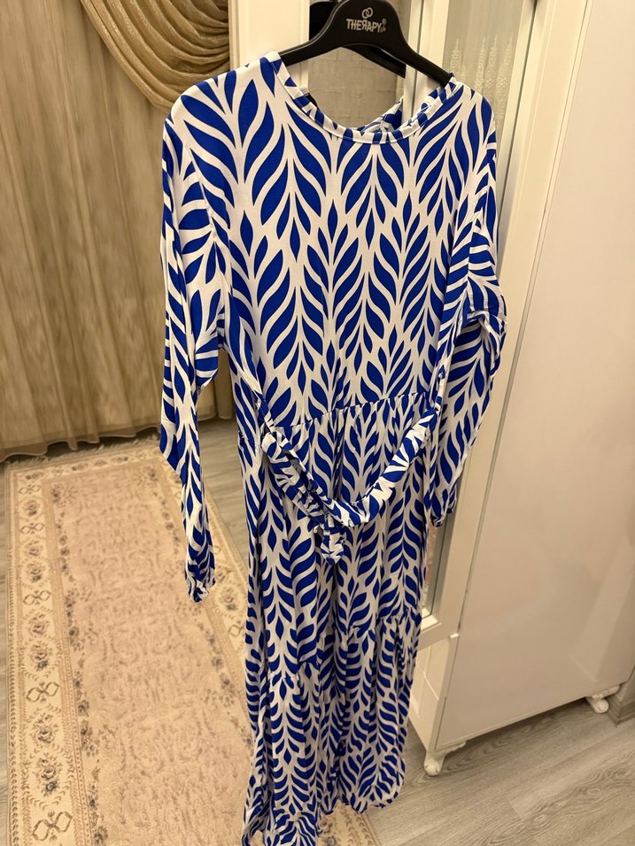 Mavi Bohem Uzun Kollu Pilili Elbise - Görsel 2