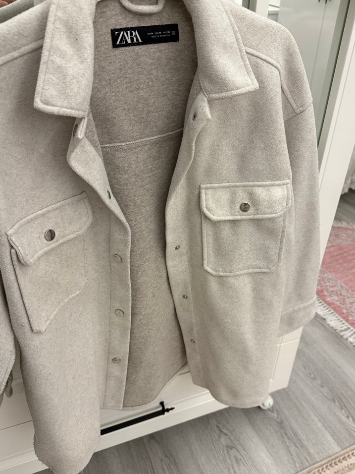 ZARA Gri Düğmeli Kadın Kaban - Görsel 3