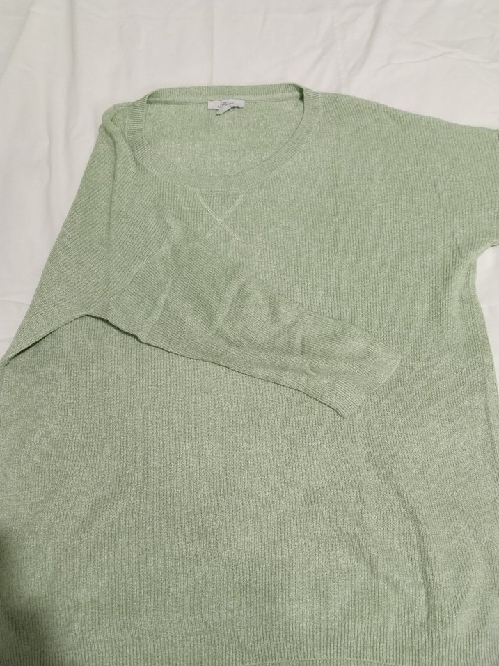 Kadın Yeşil Triko Bisiklet Yaka Kazak - Görsel 2