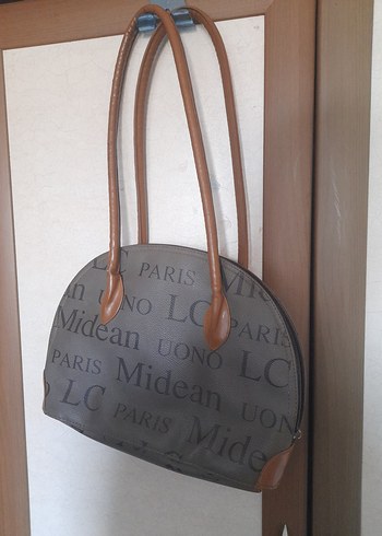 Vintage Gri Baskılı Deri Kadın Çanta