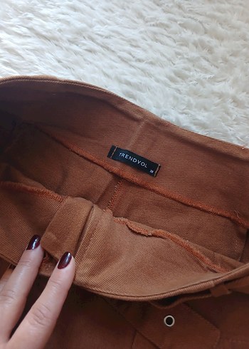 Kemerli Kahverengi denim Havuç pantalon - Görsel 3