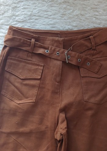 Kemerli Kahverengi denim Havuç pantalon - Görsel 2