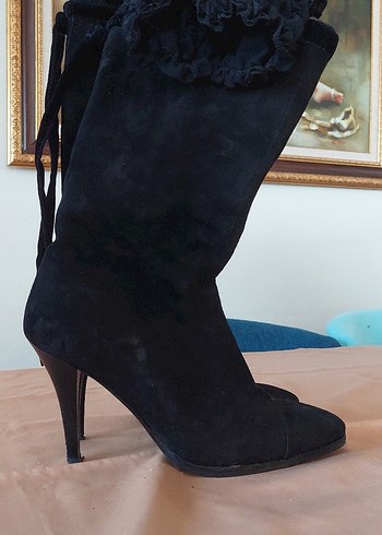 Diğer Siyah Süet Dizüstü Stiletto Topuklu Bot